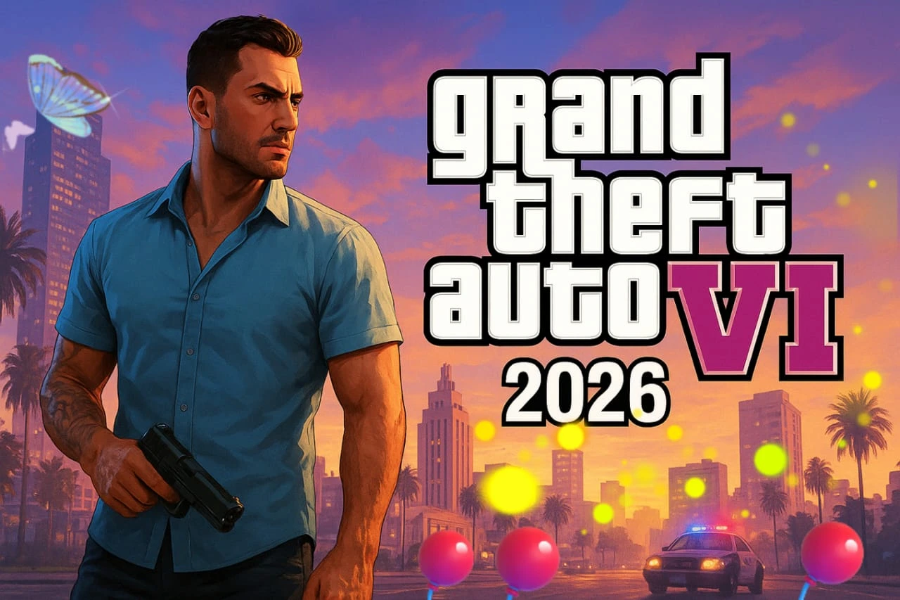 > Grand Theft Auto VI (GTA VI) 2026 official release poster showing open-world gameplay and immersive graphics.