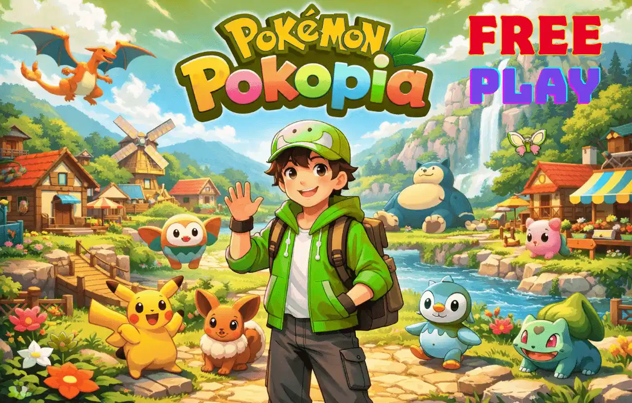 Pok��mon Pokopia 2026 game �C vibrant town and Pok��mon characters